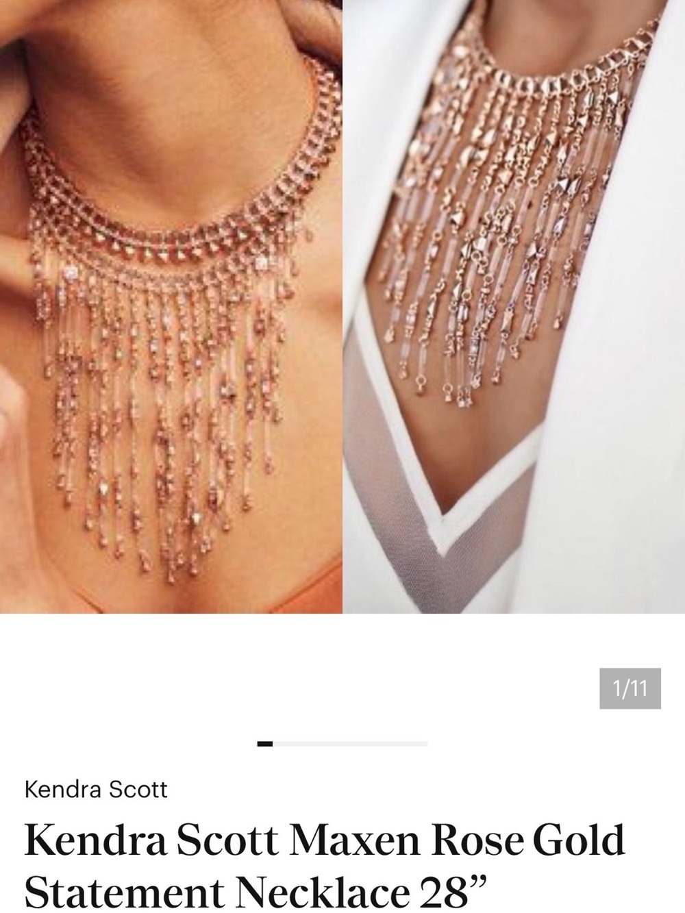 Kendra Scott Maxen Rose Gold Statement Necklace 28”